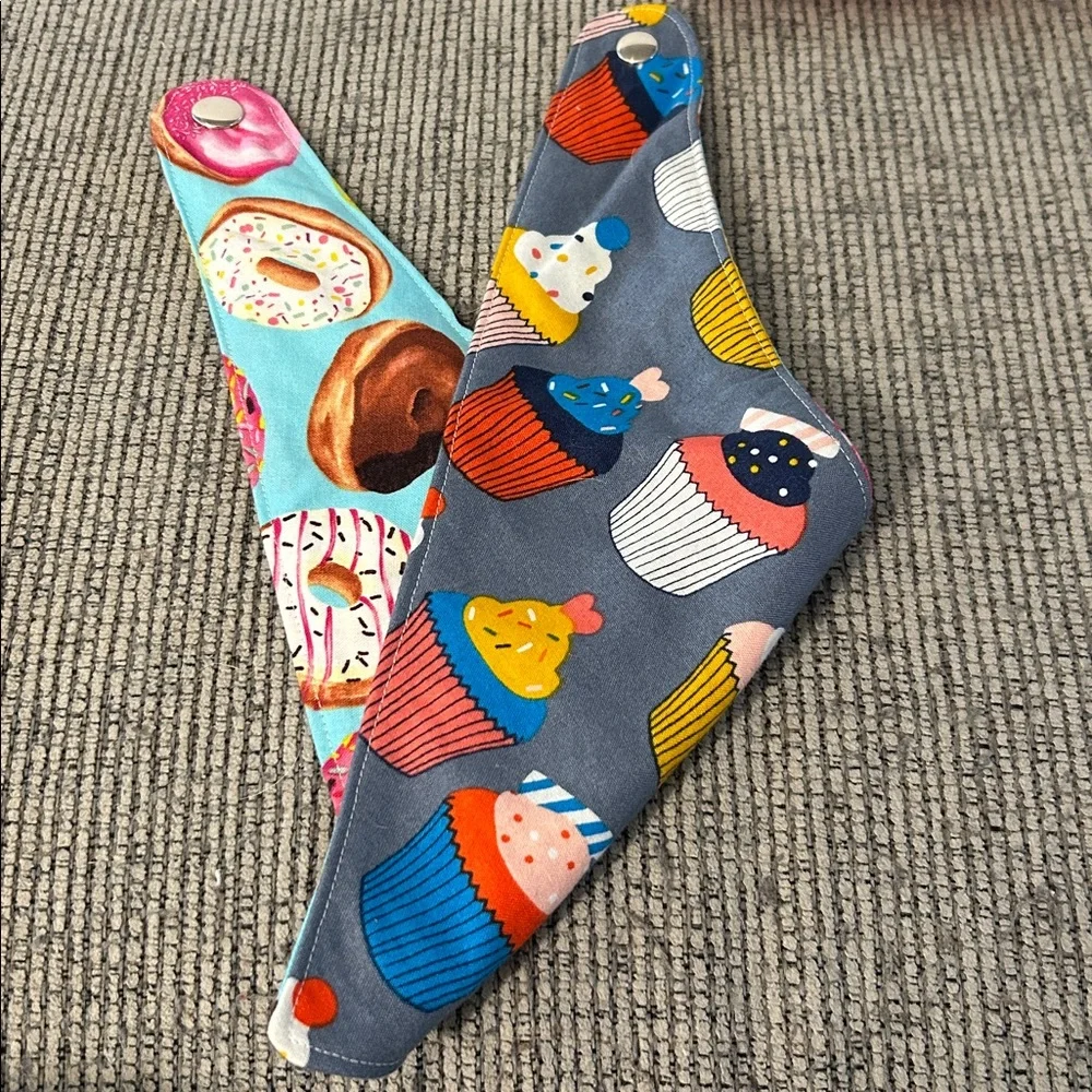 Dog Bandana Cupcake Print and Donuts reversible snaps closed neckerchief for dog